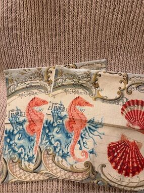 Seahorse & Shell Coastal Cocktail pillow covers- Coral and Blue
